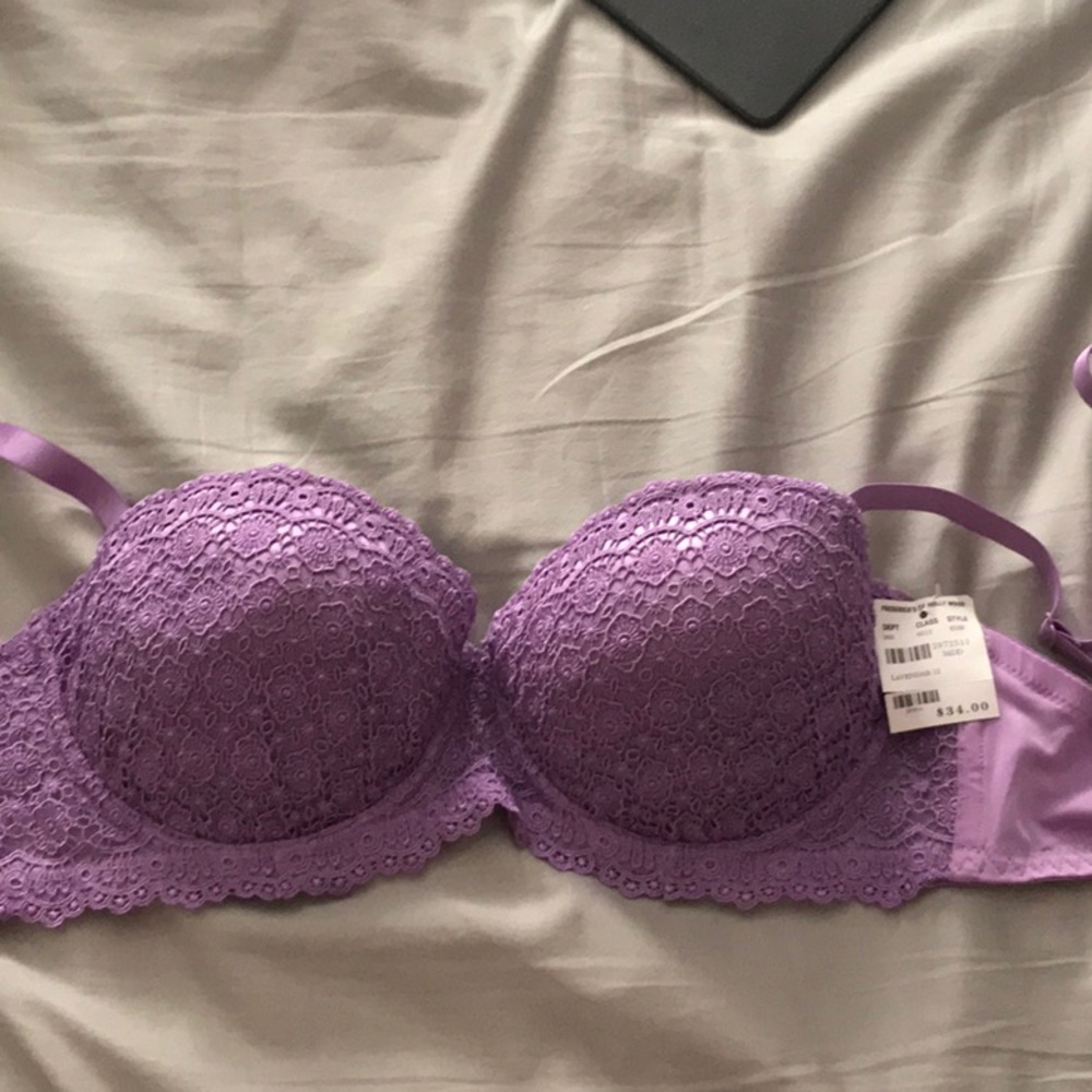 Lilac and lace Fredericks of Hollywood push up bra